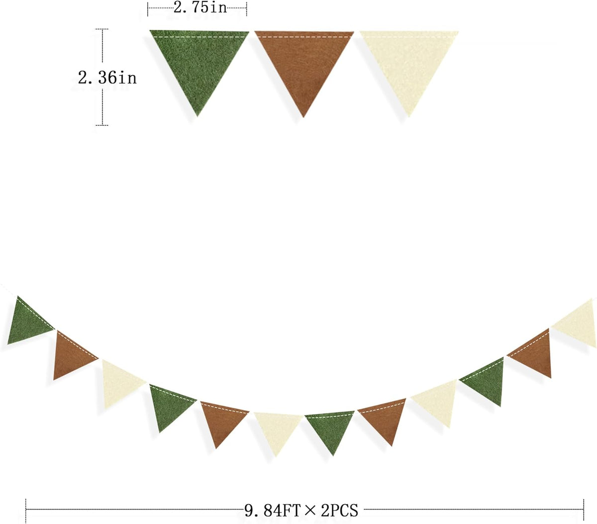 Jungle Party Decoration Sage Green Brown Beige Felt Hanging Triangle Mini Bunting Pennant Banner