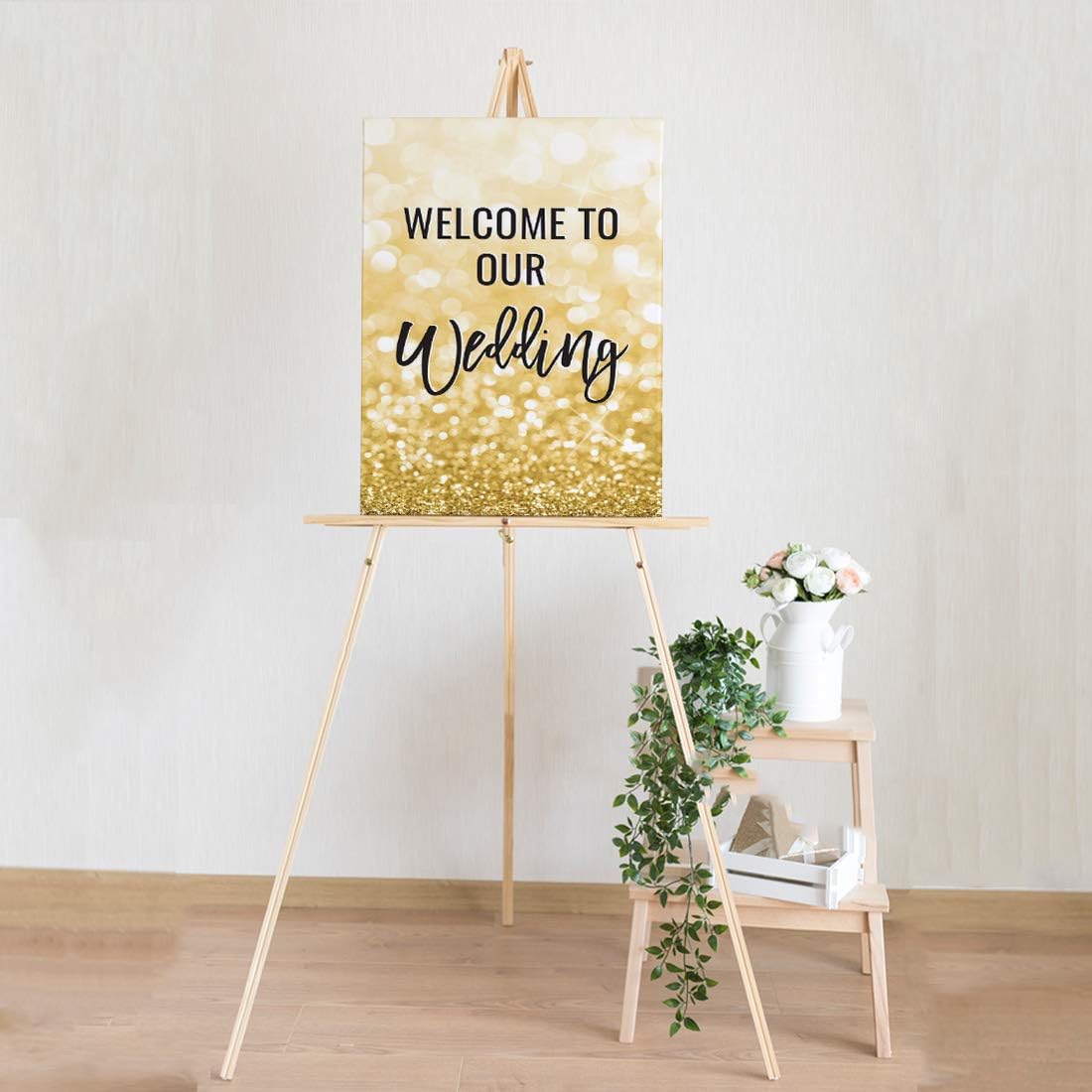 Andaz Press Extra Large Wedding Easel Board Party Sign, 12x18-inch, Glitzy Faux Gold Glitter