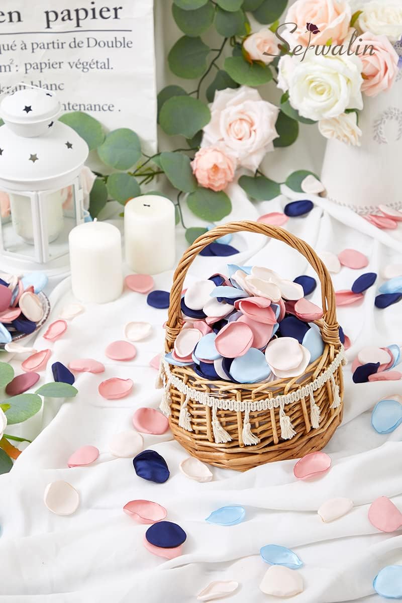 Serwalin 500pcs Silk Rose Petals Artificial Flower Pink Navy Blue for Weddings Proposal Fake Petals