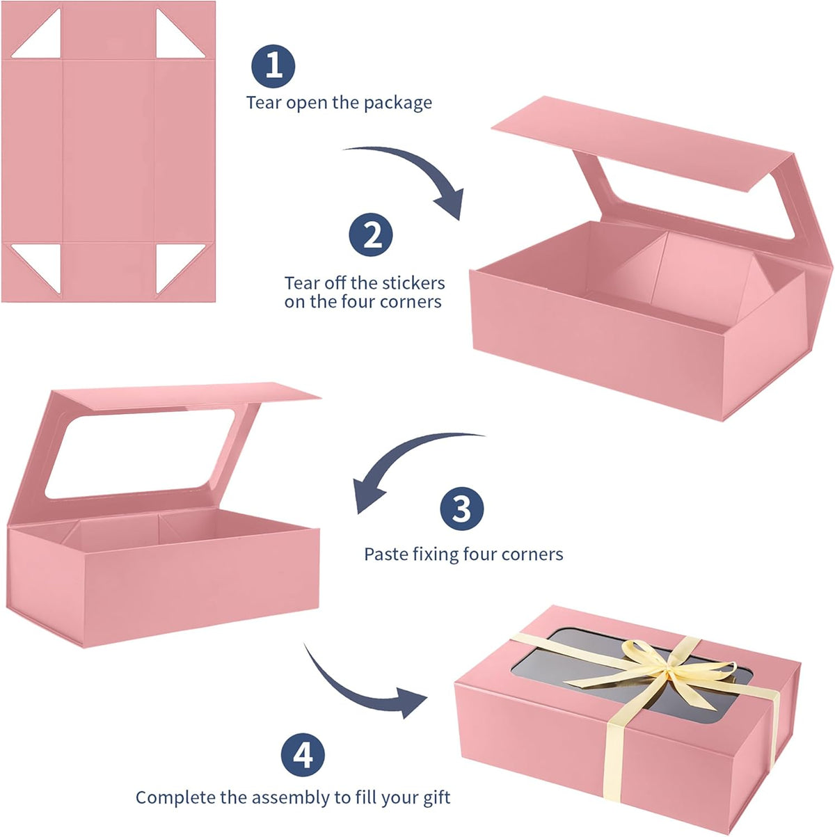 Pink Large Gift Boxes with Window, 13.5"x9"x4.3" Bridesmaid Boxe for Gift Giving,Birthday Gift Box