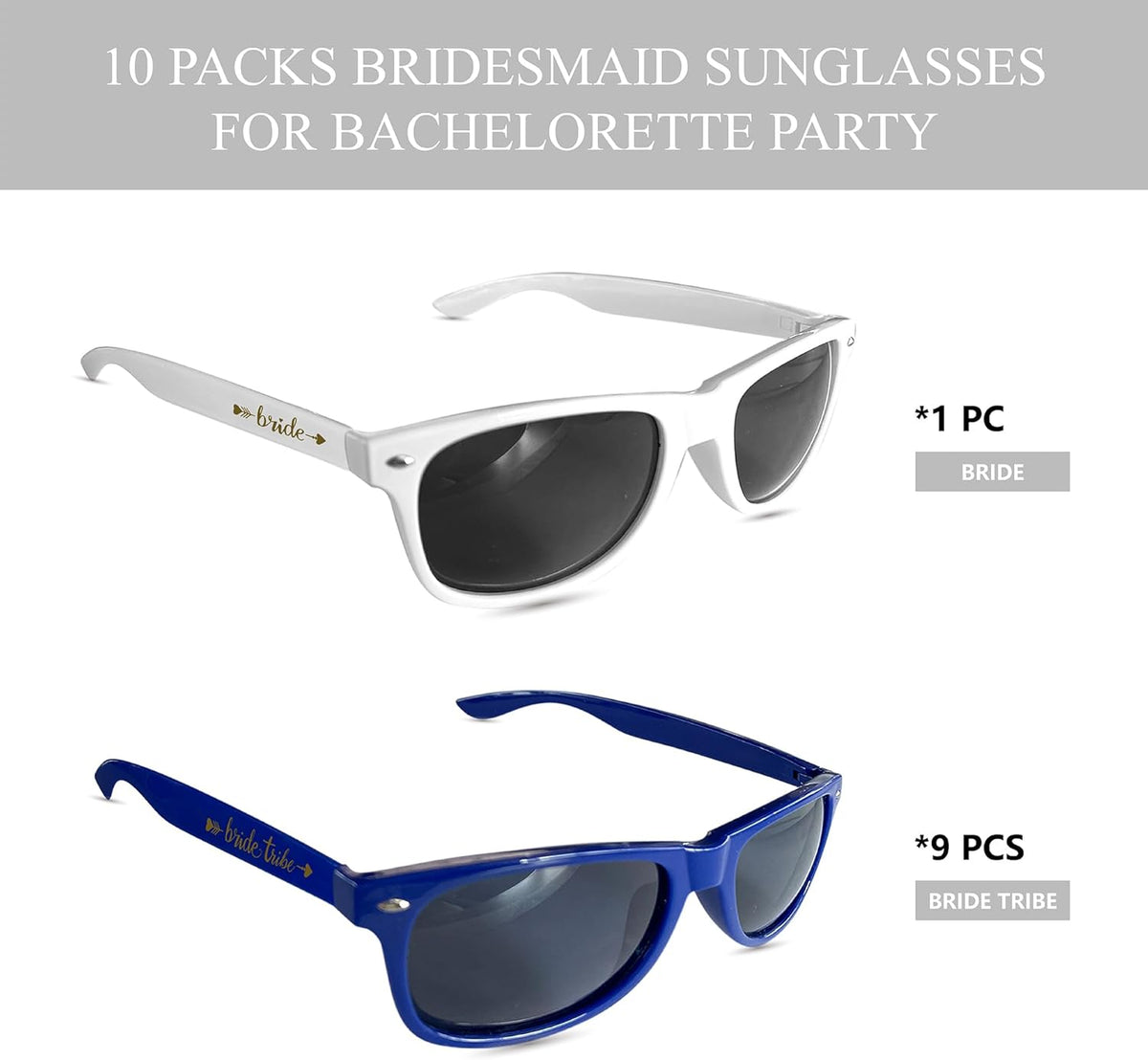 LADY&HOME 10 Pack Bachelorette Party Sunglasses Favors, Bridesmaid and Bride Tribe Sunglasses for
