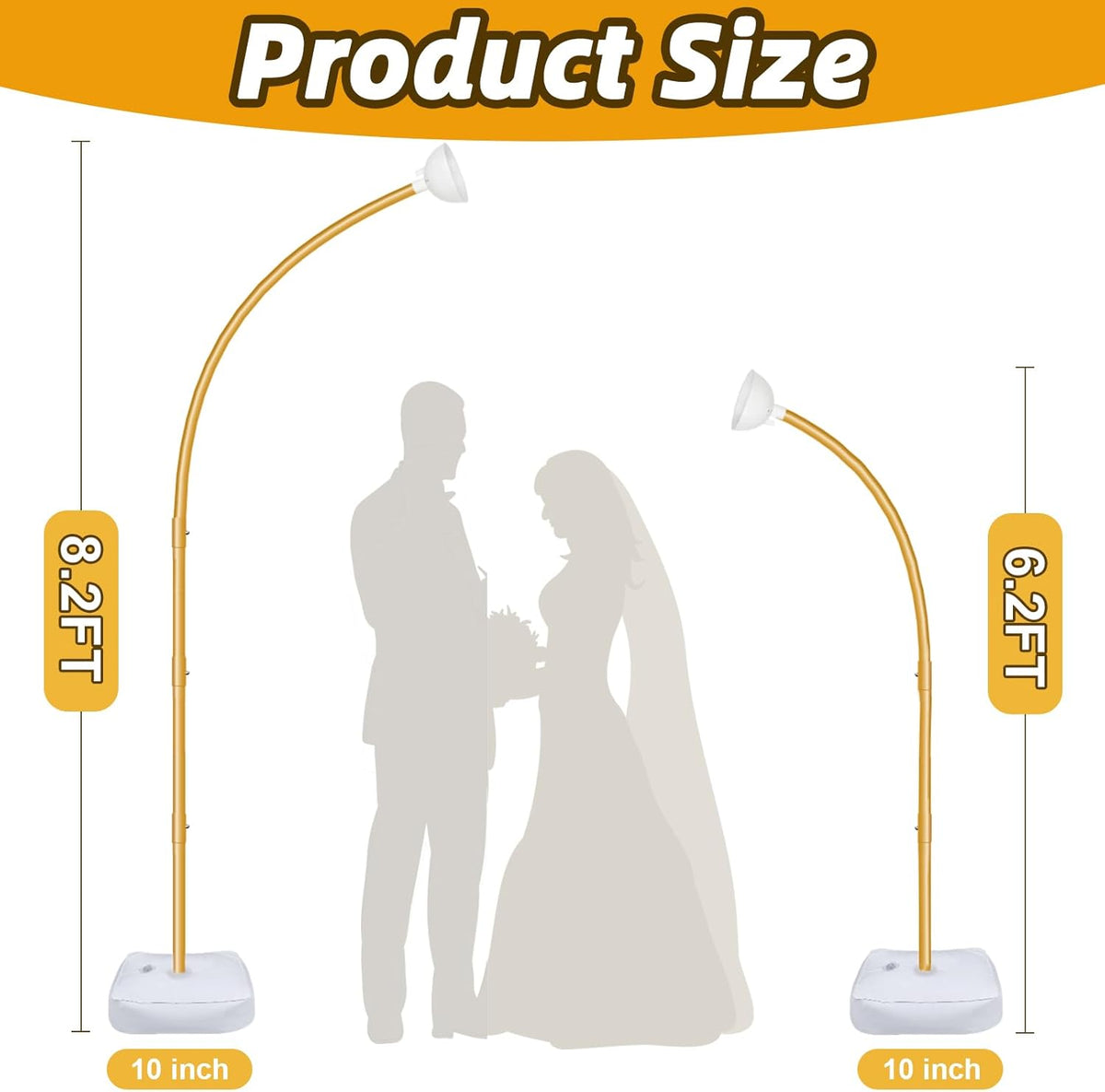 AerWo [Upgraded] Balloon Arch Kit 8.2ft+6ft, Gold Half Balloon Arch Stand with Base, Free Bending