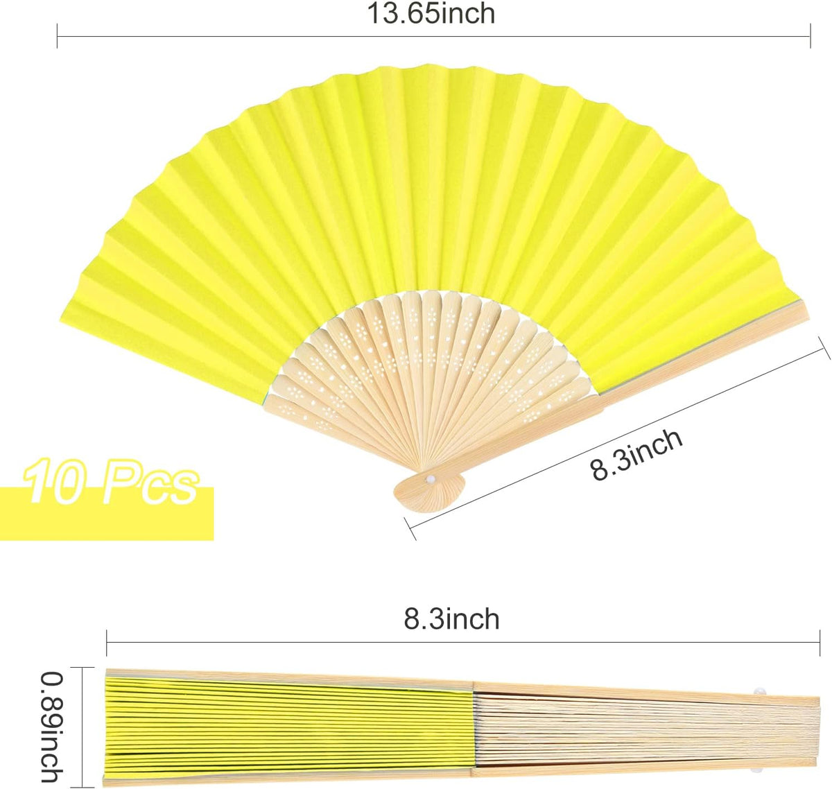FEPITO 20 Pieces Handheld Yellow Paper Fan Paper Folding Fans with Bamboos for Wedding Gift, Party