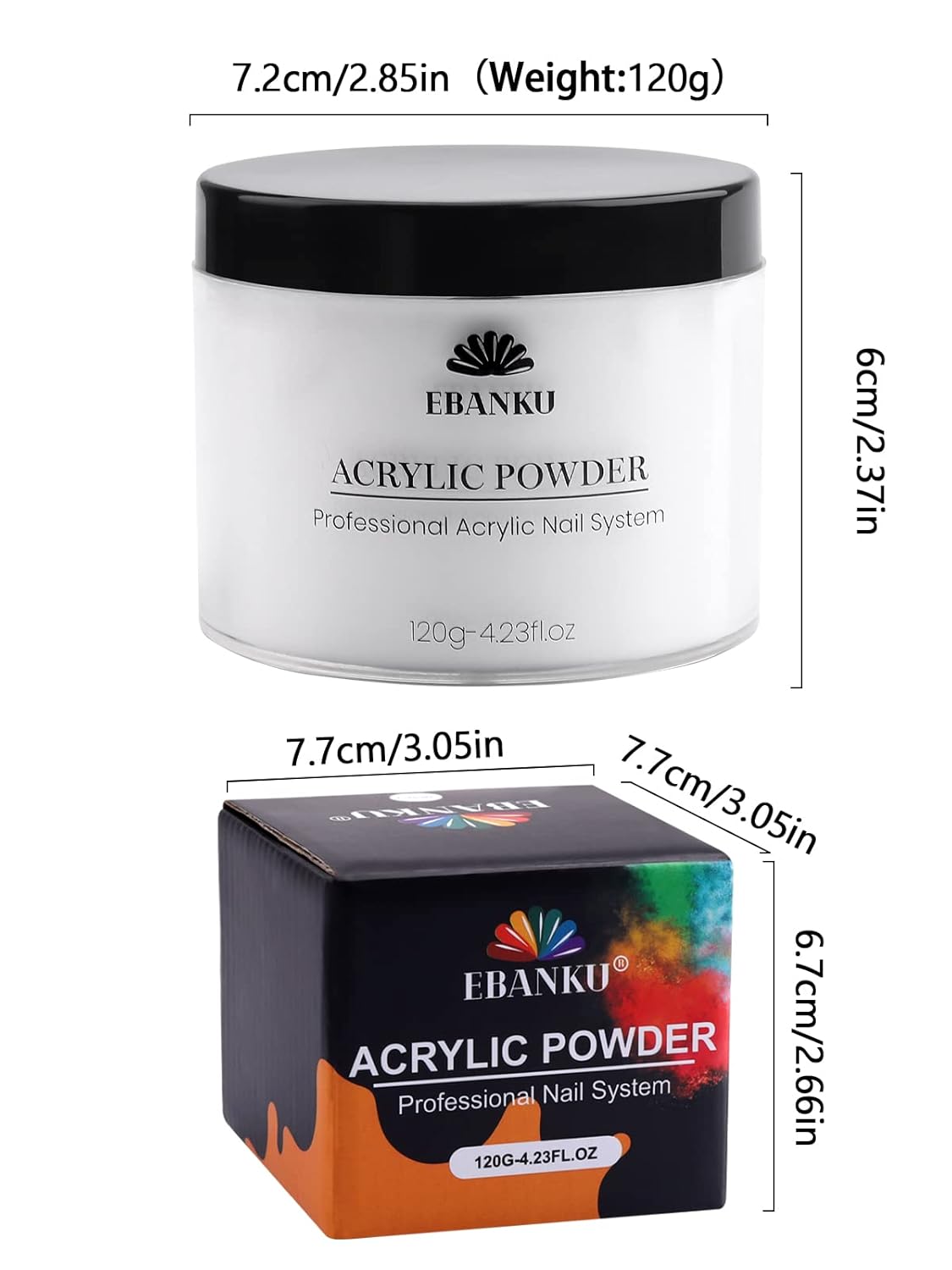 EBANKU Clear Acrylic Powder, 120g/4.23oz - Professional Nail Powder for Extension, Carving