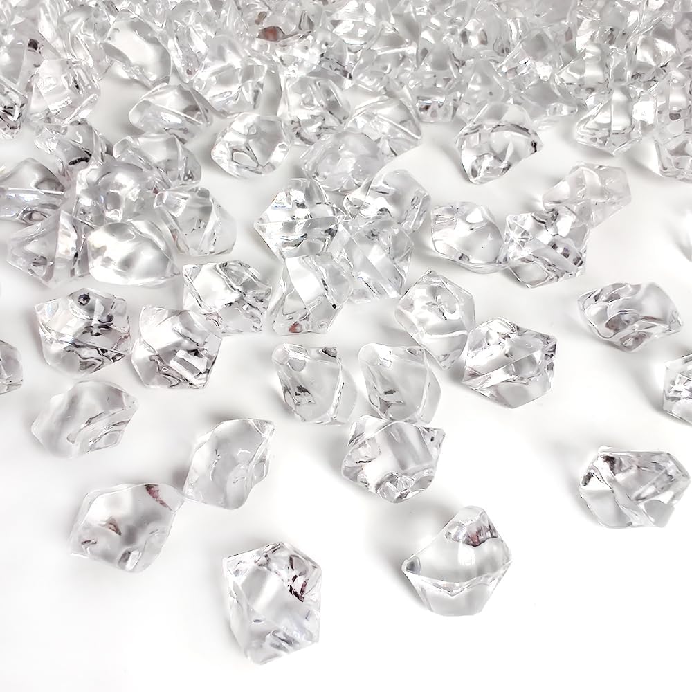 HappyFiller 1000 PCS Fake Crystal Ice Rocks Cubes in Gift Box,Clear Acrylic Stones Treasure Gems