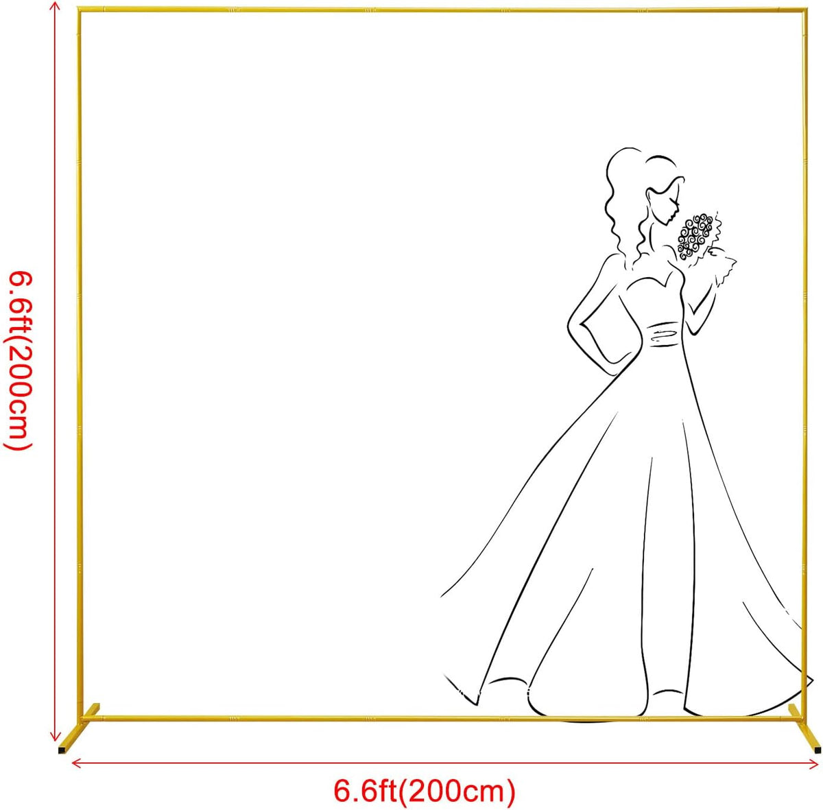 Wedding Arch Backdrop Stand 6.6x6.6 FT Gold Square Balloon Arch Frame for Wedding, Birthday Party