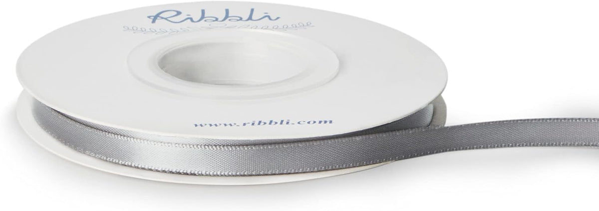 Ribbli Double Faced Silver Satin Ribbon,1/4” x Continuous 25 Yards,Use for Bows Bouquet,Gift