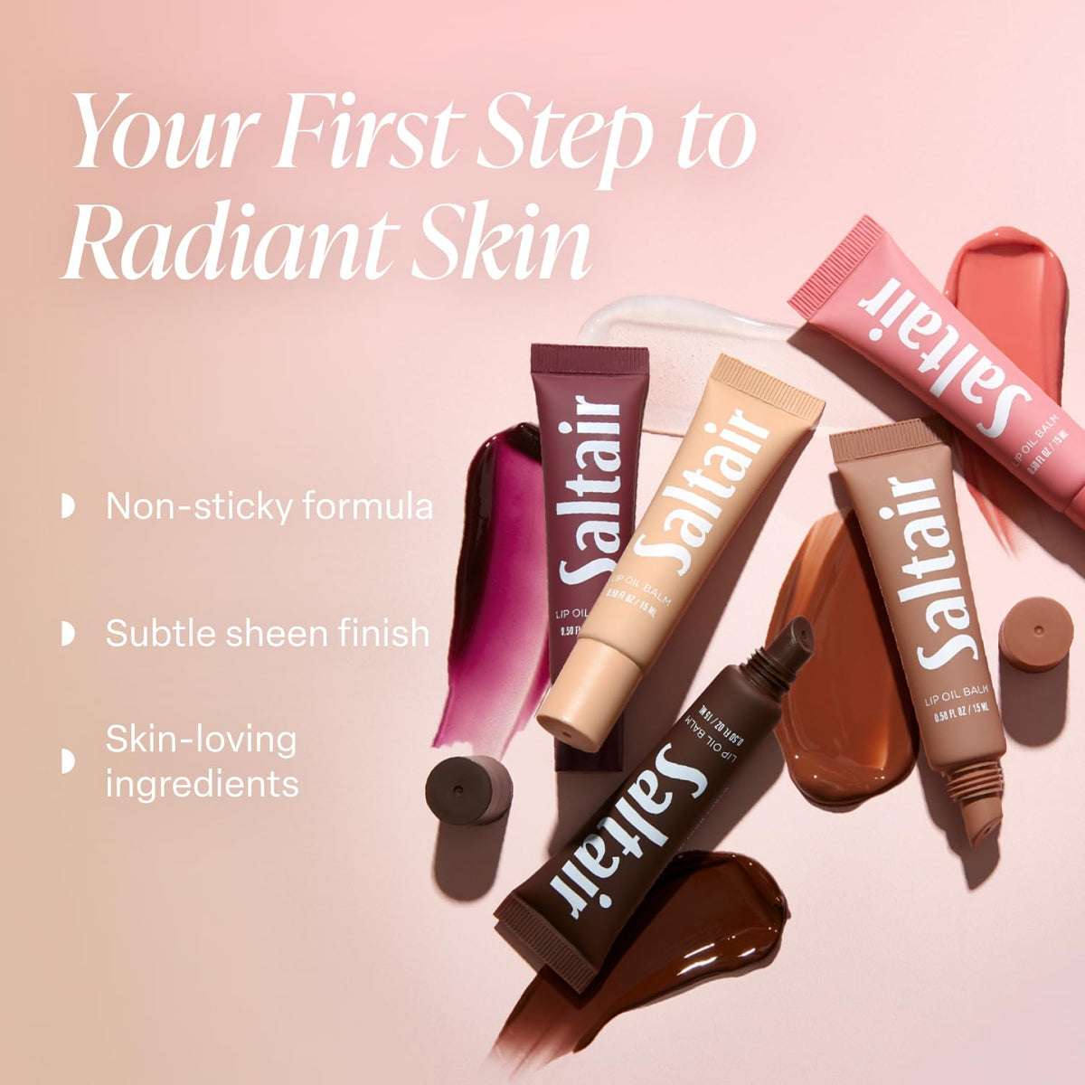 Saltair Hydrating Lip Oil Balm, Clear and Tinted Lip Gloss, Essentials Shades 5-Pack. Moisturizing