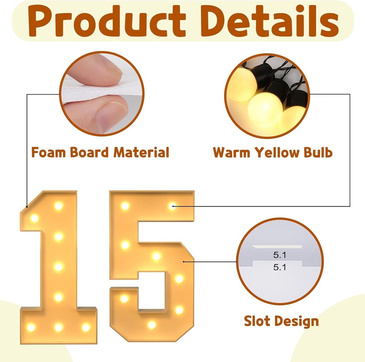 imprsv 3FT Light Up Numbers, Marquee Numbers 15th Birthday Decorations for Girls Boys, 15th