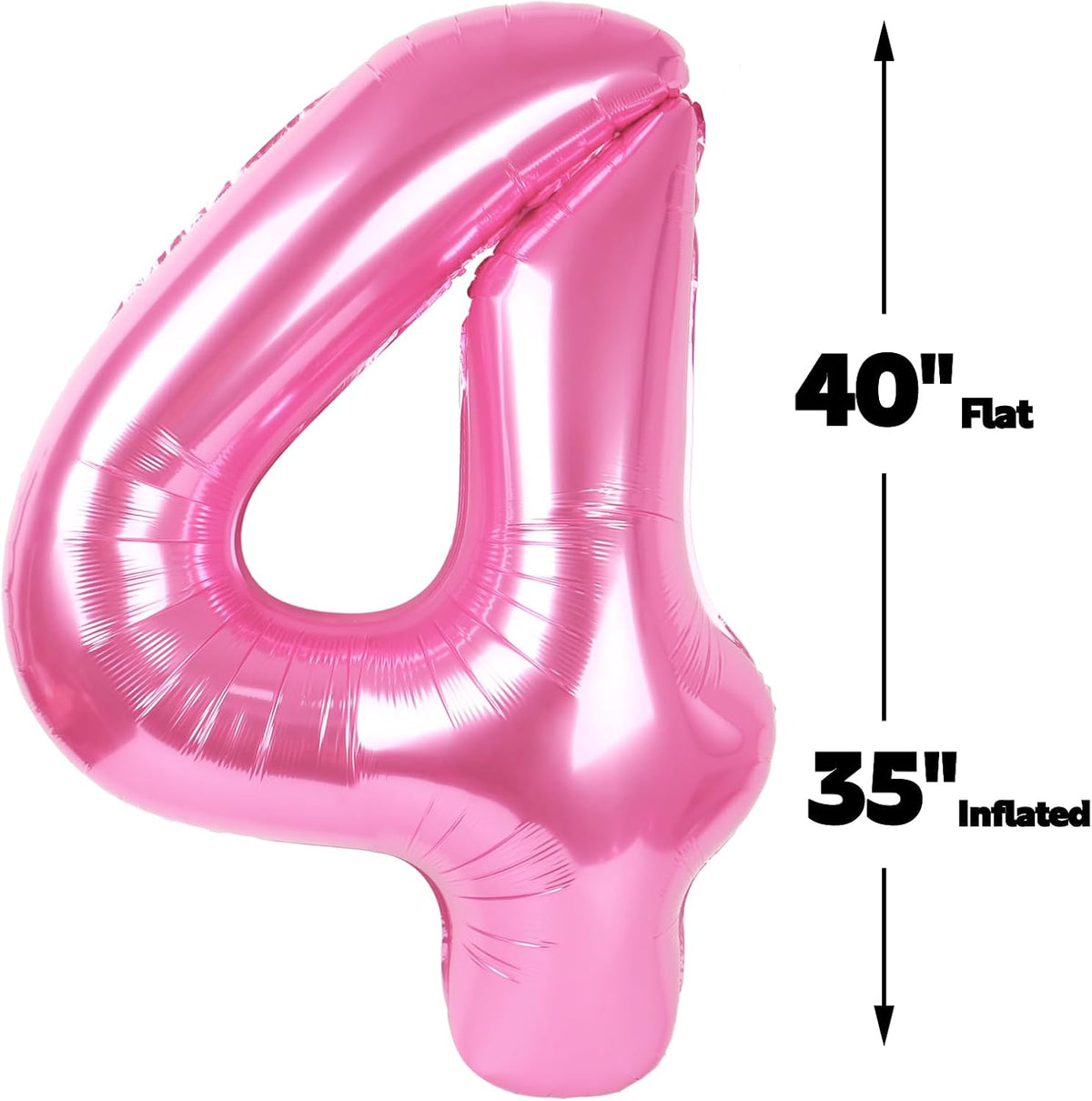 40 Inch Pink Large Number 4 Birthday Balloon, Giant Number Four 14 24 34 40 44 Balloons, Foil Mylar