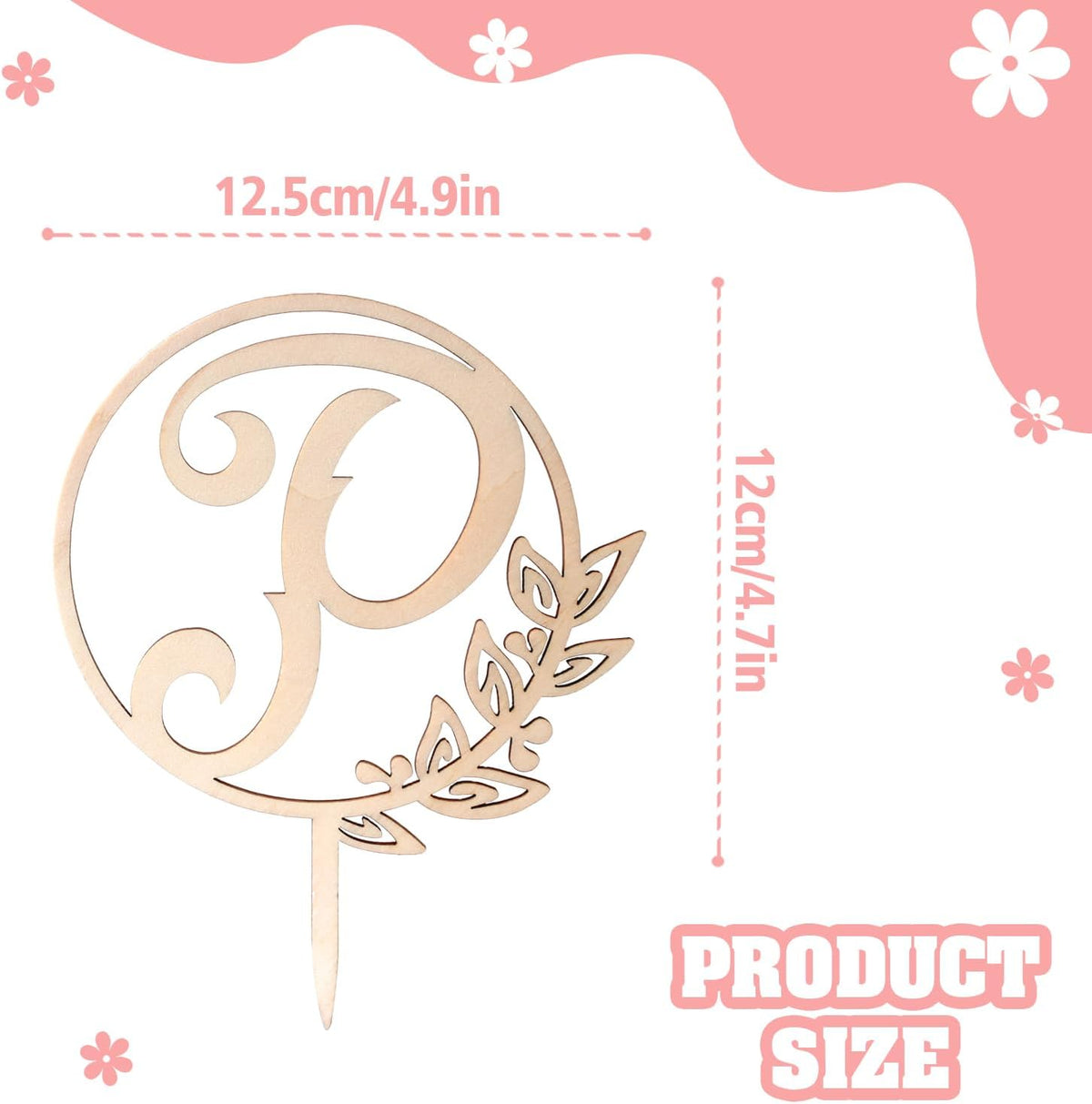 LINGTEER Personalized Inital Letter P Wooden Cake Topper Perfect for Birthday Rustic Wedding