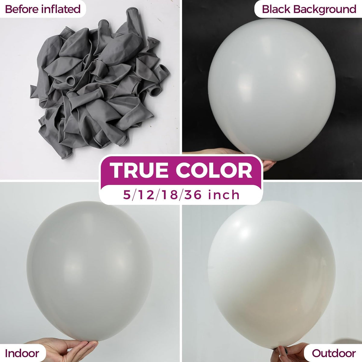 Bezente Gray Balloons Latex Party Balloons - 100 Pack 12 inch Round Helium Pastel Grey Balloons for