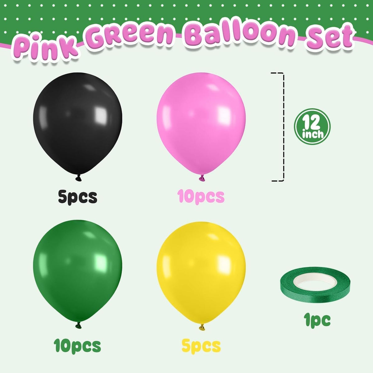 Pink Green Balloons, Pink Green Black Yellow Balloons for Theatre Party Themed Birthday Baby Shower