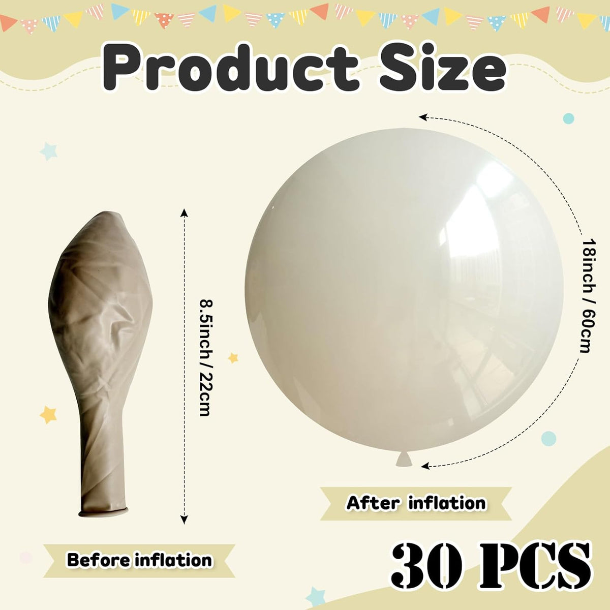 30 pcs Sand White Balloons 18 Inch - Large Thick Latex Balloon for Birthday Bridal Shower Wedding