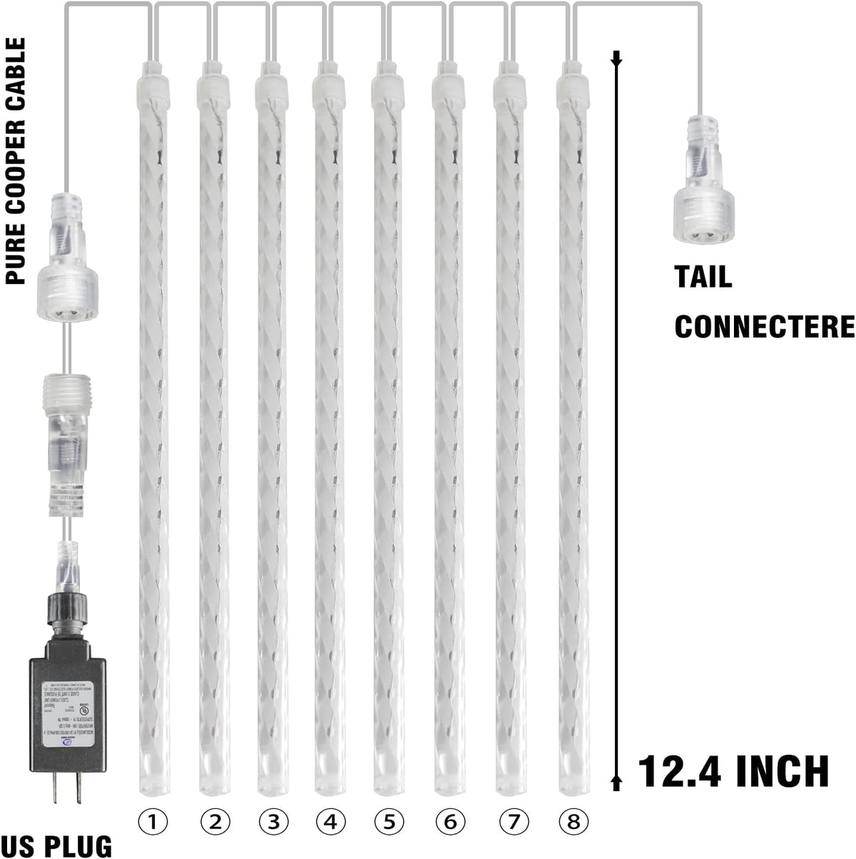 Dazzle Bright 288 LED Christmas Light, 11.8 Inch Meteor Shower Rain Lights with 8 Tubes, Waterproof