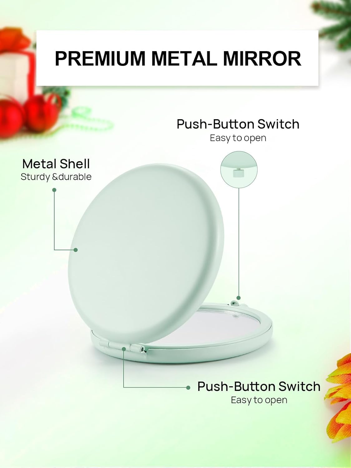 Compact Mirror for Purse, Pack of 12 Double-Sided 1X/2X Magnifying Metal Pocket Makeup