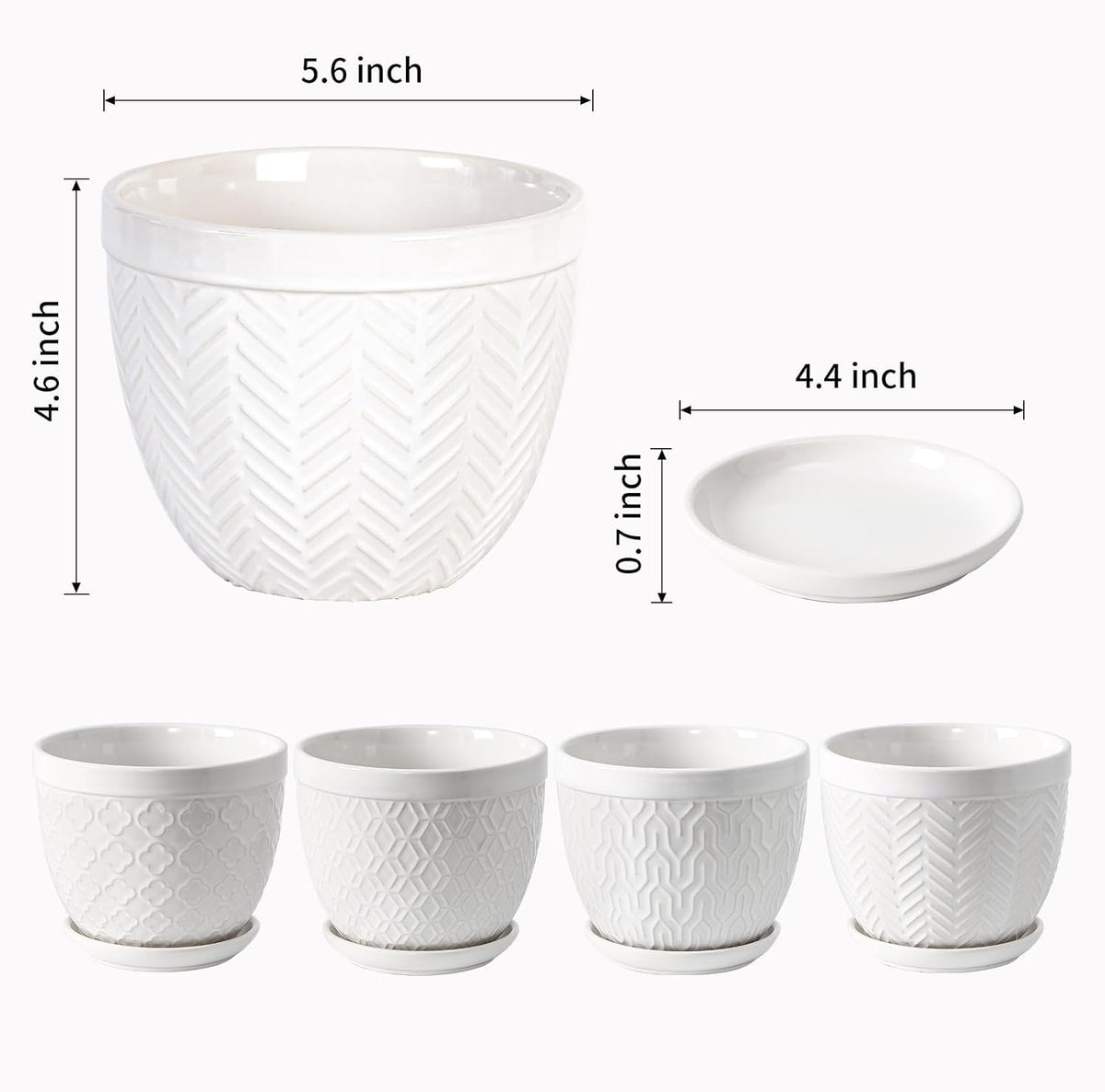 Sureasy Ceramic Indoor Plant Pots - 5.6 Inch Flower Pots for Plants with Drainage Hole and Saucer