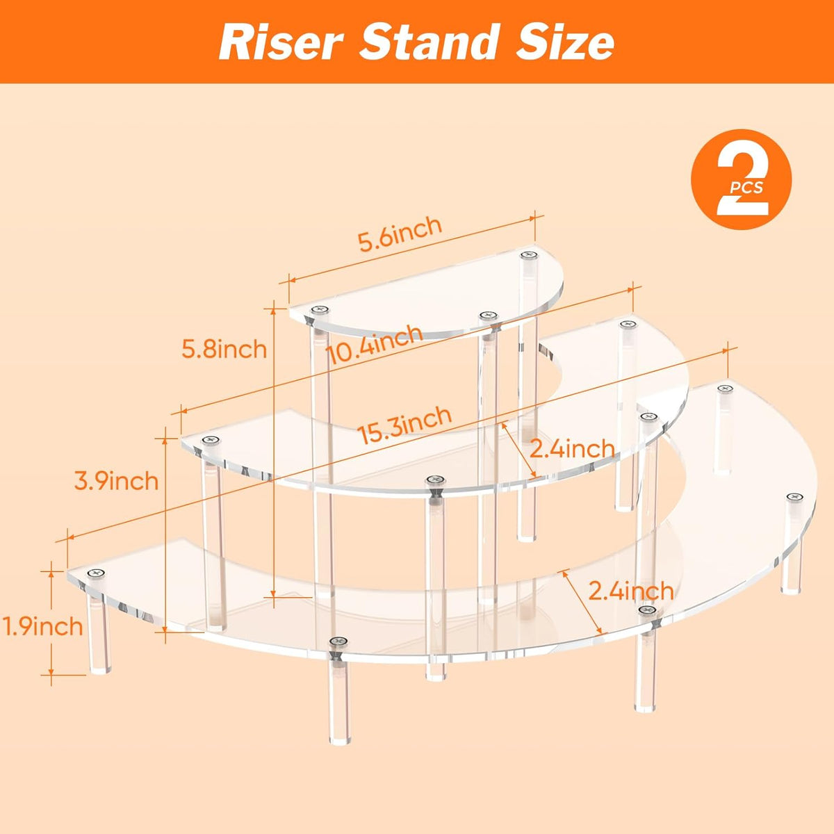 3 Tier Acrylic Display Risers 2 Pack, Half Moon Cupcake Stand, Clear Perfume Organizer, Dessert