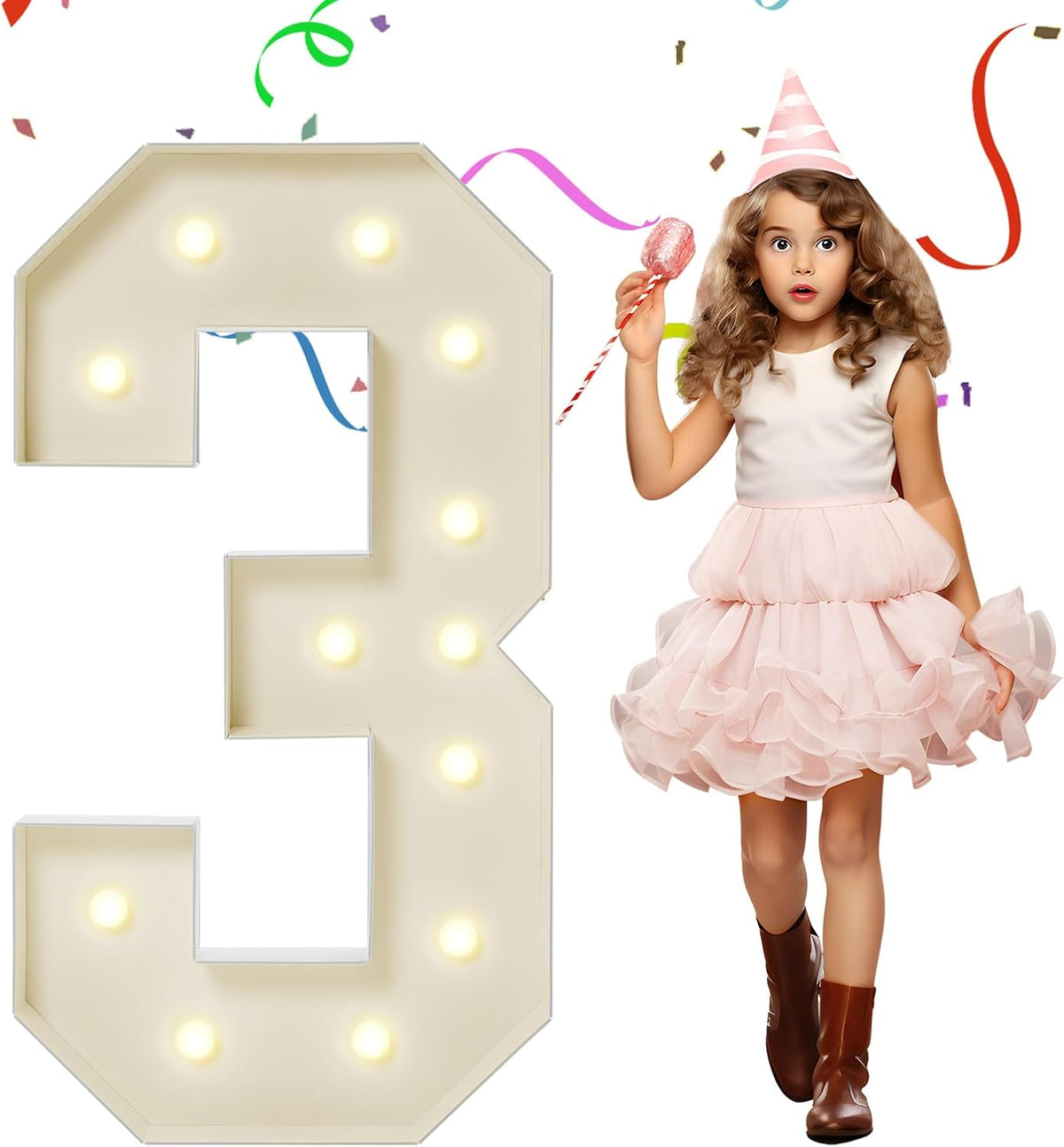 4FT Marquee Numbers, Large Light Up Numbers 3 for 3rd 13th 23th Birthday Party Decorations, Giant