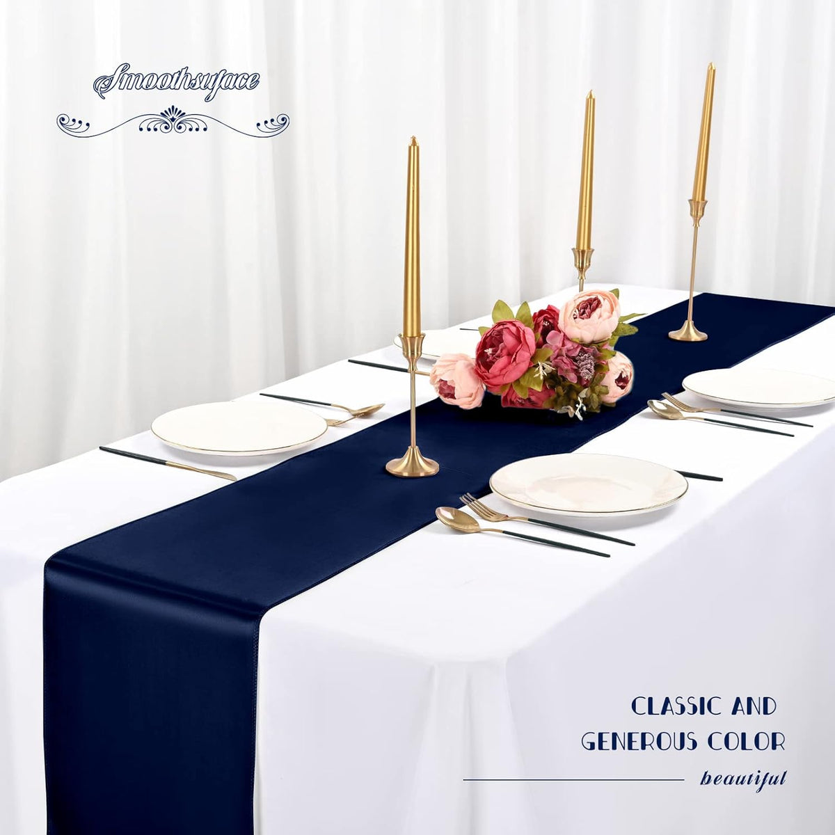 12 Pack Navy Blue Satin Table Runner,12 x 108 inch Long Premium Smooth Table Runner for Wedding