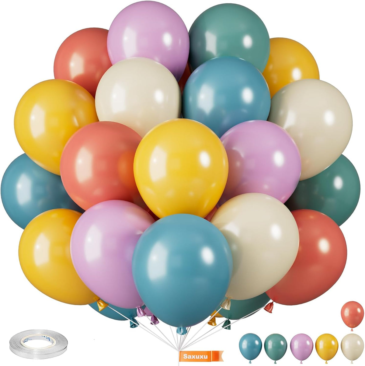 Retro Colorful Balloons, 12 Inch Vintage Color Balloons, Retro Blue Red Purple Yellow White Latex