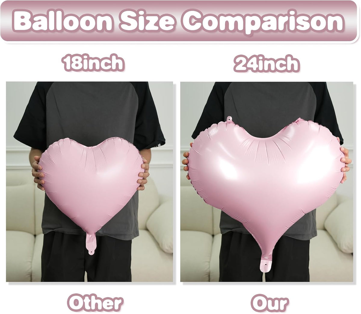 Pink Heart Balloons,24Inch Large Baby Pink Heart Foil Balloons for Valentine's Day Birthday Wedding