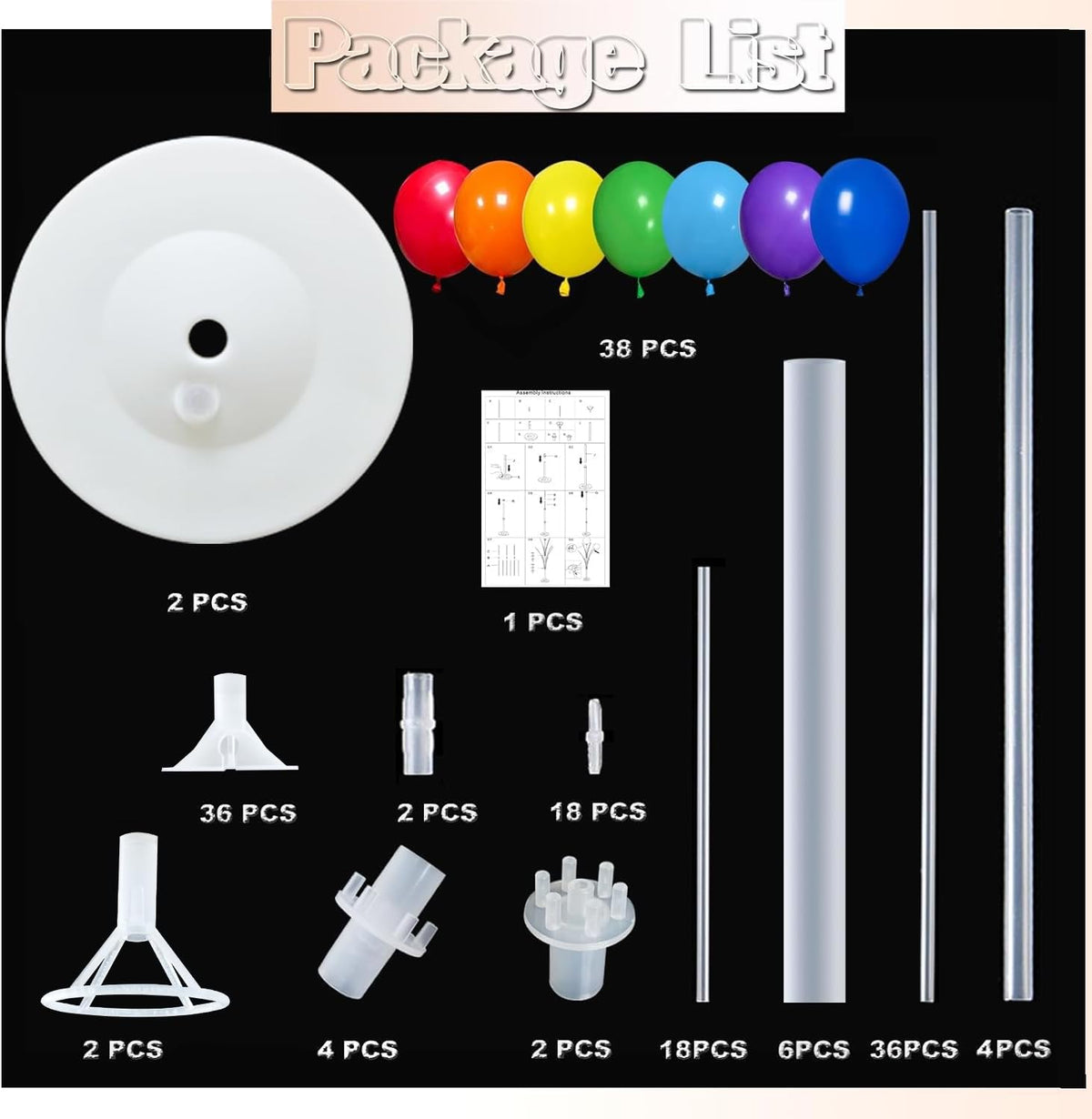 Balloon Column Kit Set of 2 With Balloons Assorted Color - Balloon Stand with Base&Pole,Balloon