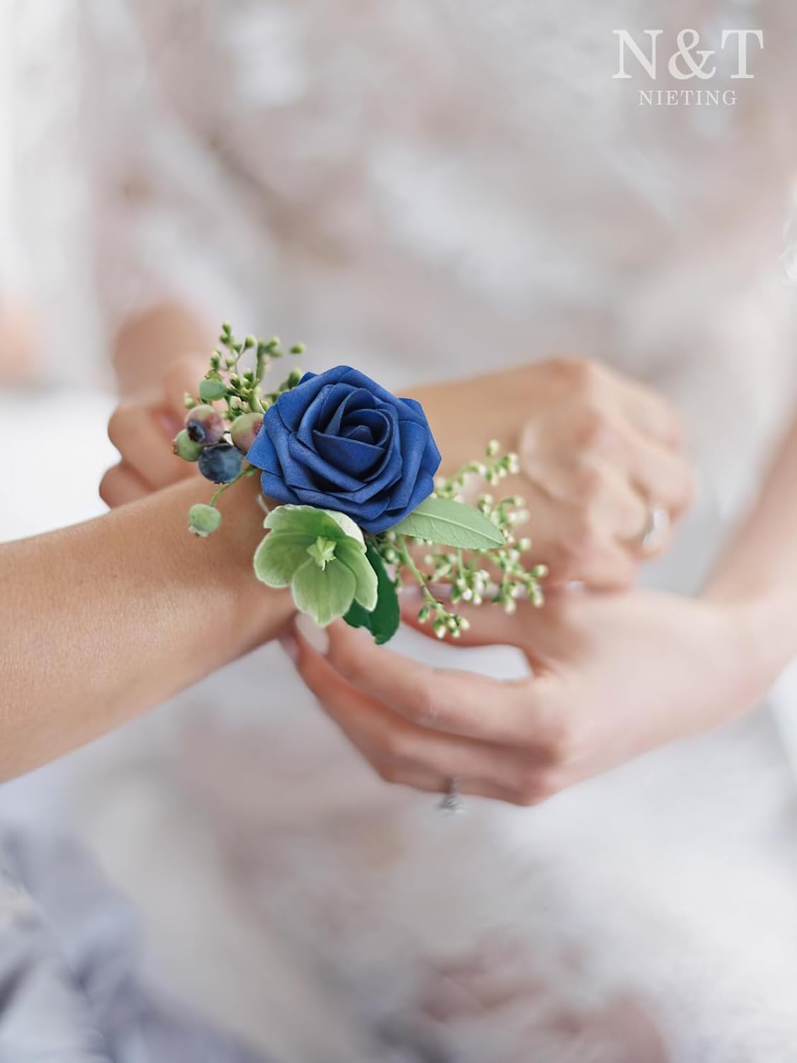 N&T NIETING Artificial Flowers Navy Blue Roses 50Pcs Fake Flowers Foam Roses with Stems for DIY
