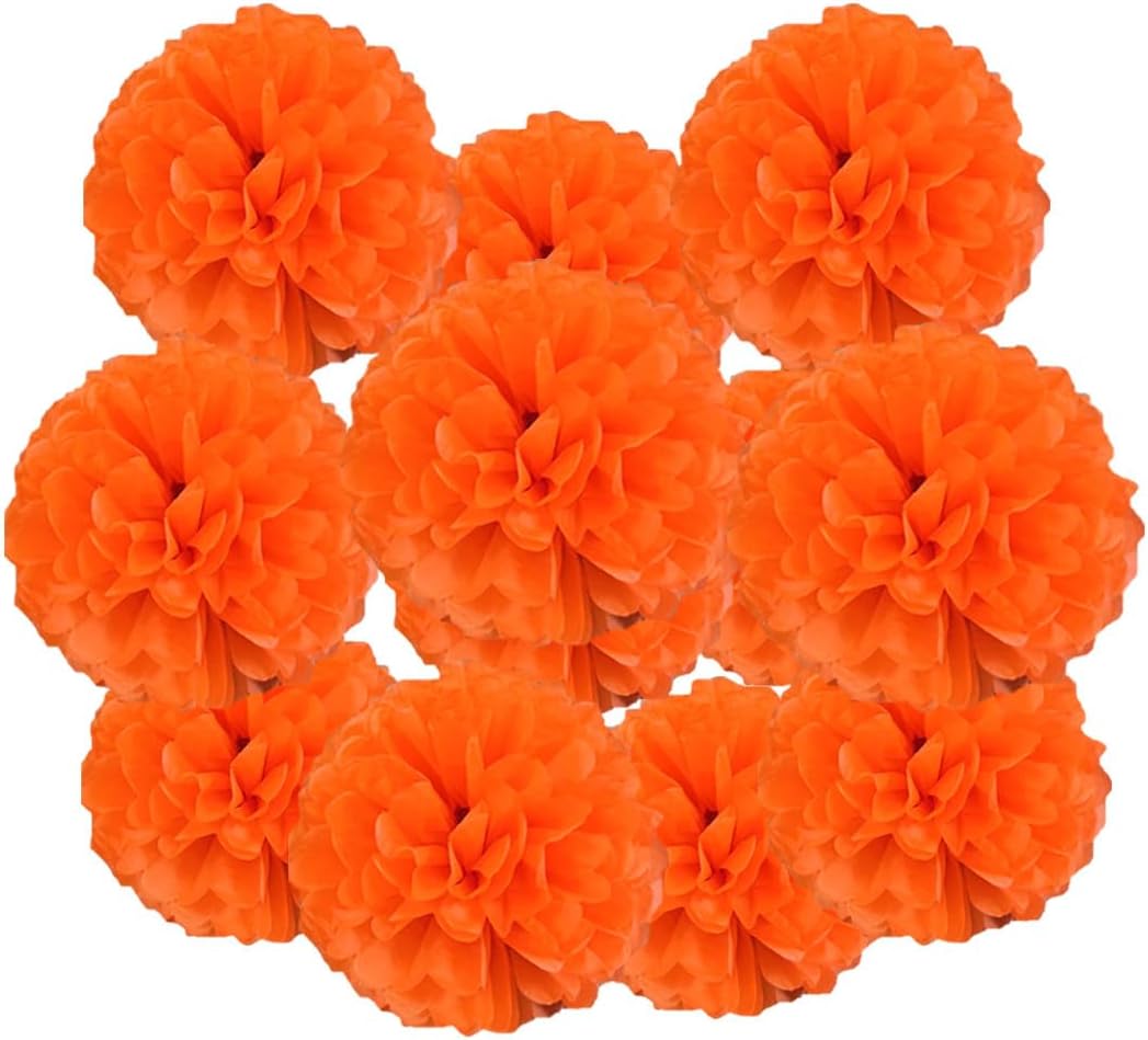 12pcs 10in 12in Orange Paper Pom Poms Tissue Paper Flower Hanging Paper Flower Balls Wedding Party