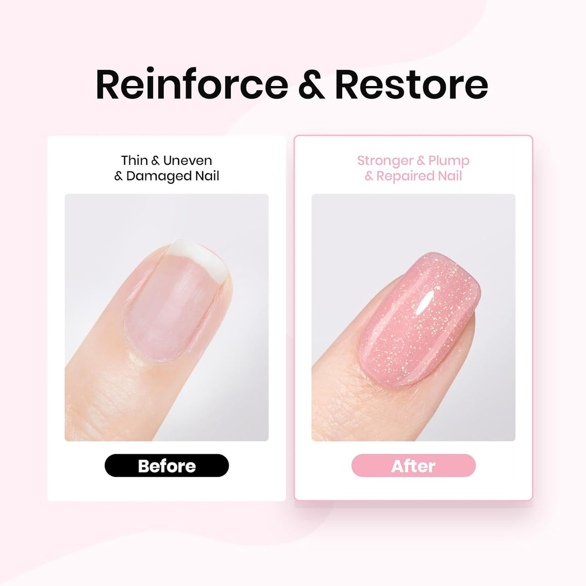 Beetles Rubber Base Gel Nail Polish – Glitter Nude Pink Builder Base Coat for Natural Nails, Nail