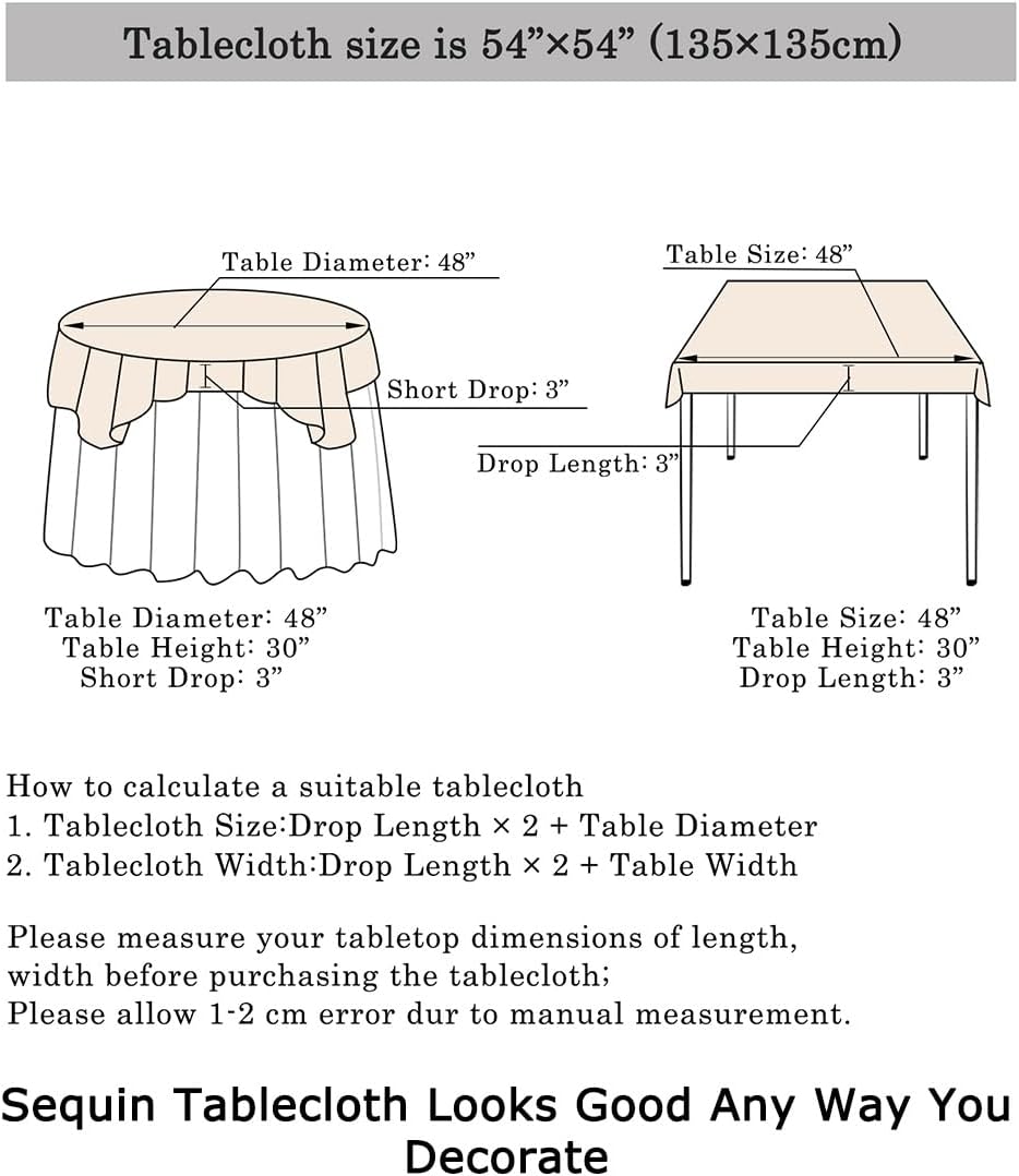 ShinyBeauty Sequin Tablecloth Square 54x54-Inch White Table Cloths for Round Table White Sequin