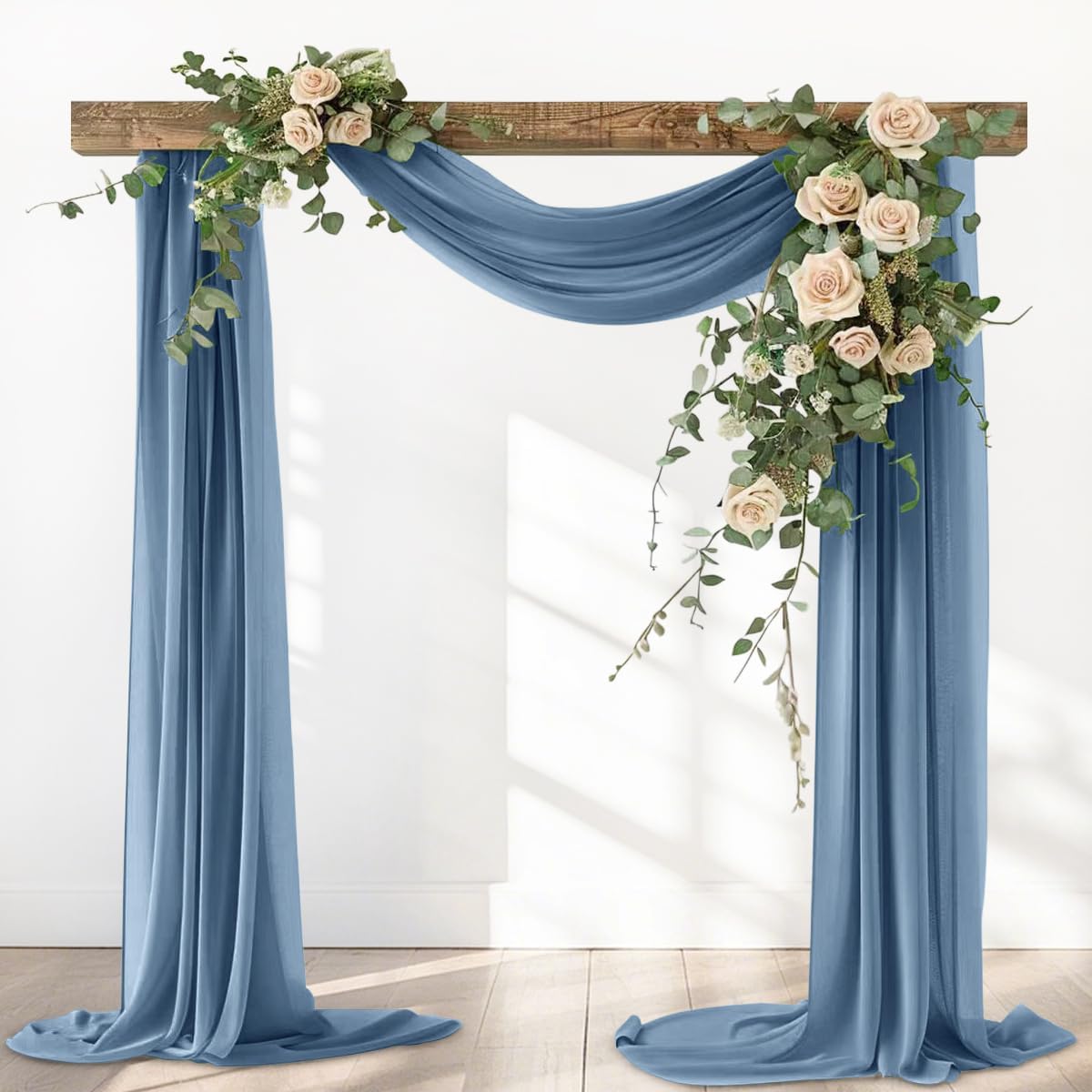 Dusty Blue Fall Elegant Arch Draping Fabric Outdoor 1 Panel 29" × 20Ft Sheer Chiffon Curtain Drapes