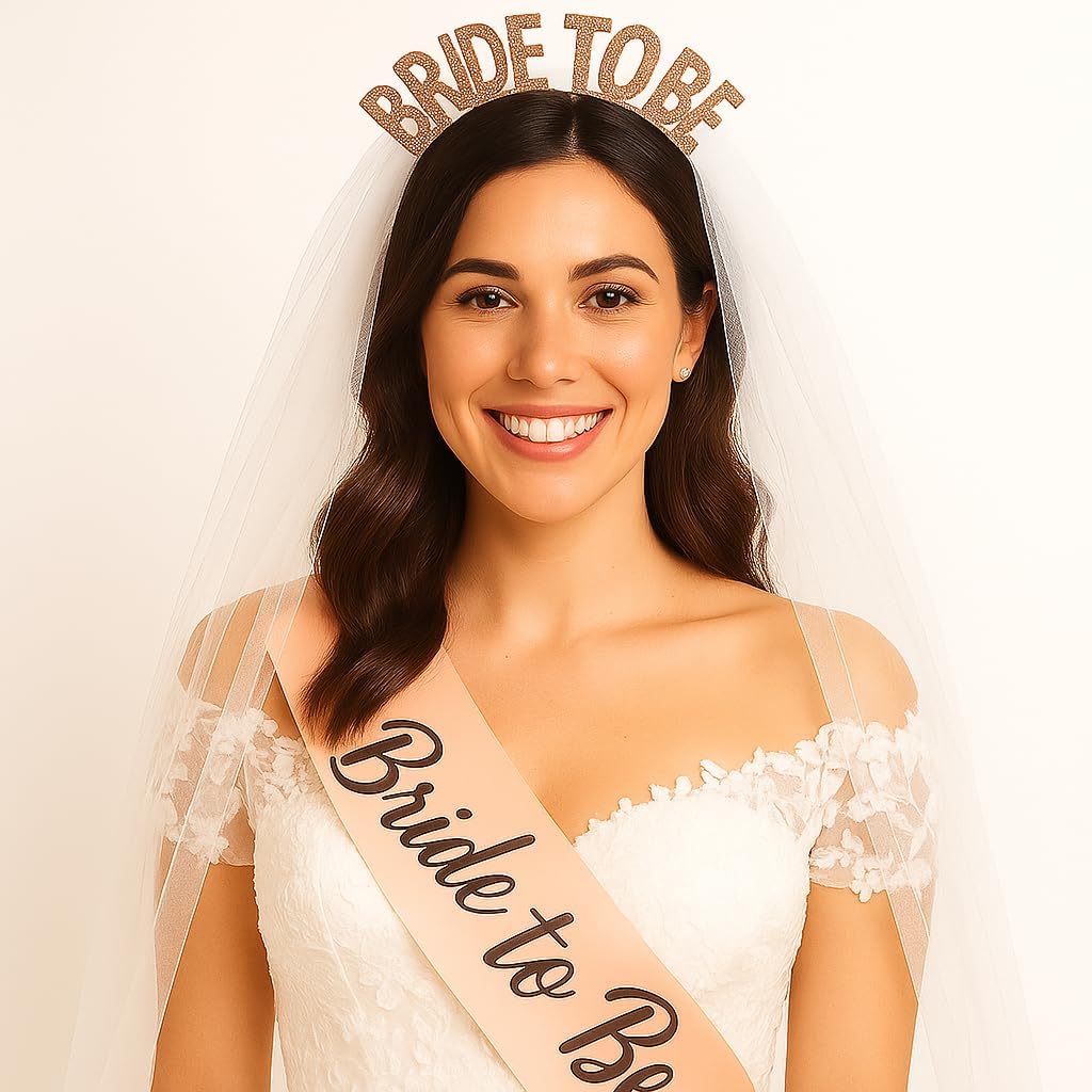 KatchOn, Rose Gold Bride to be Sash and Headband - Pack of 2 | Bride Sash and Tiara for