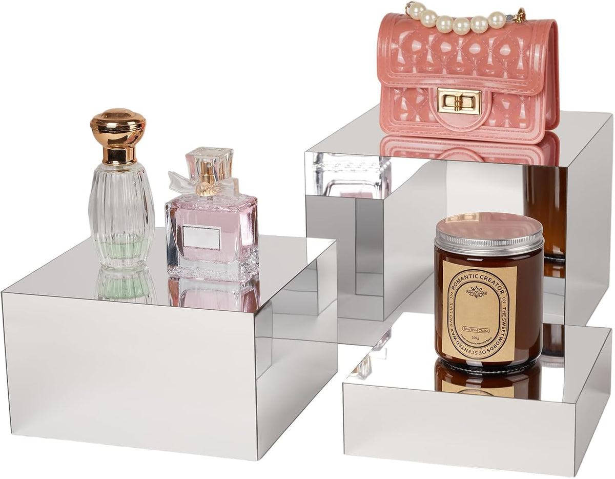 3 Pcs Acrylic Risers for Display, Acrylic Cube Box Food Display Risers Stand Shelf for Catering