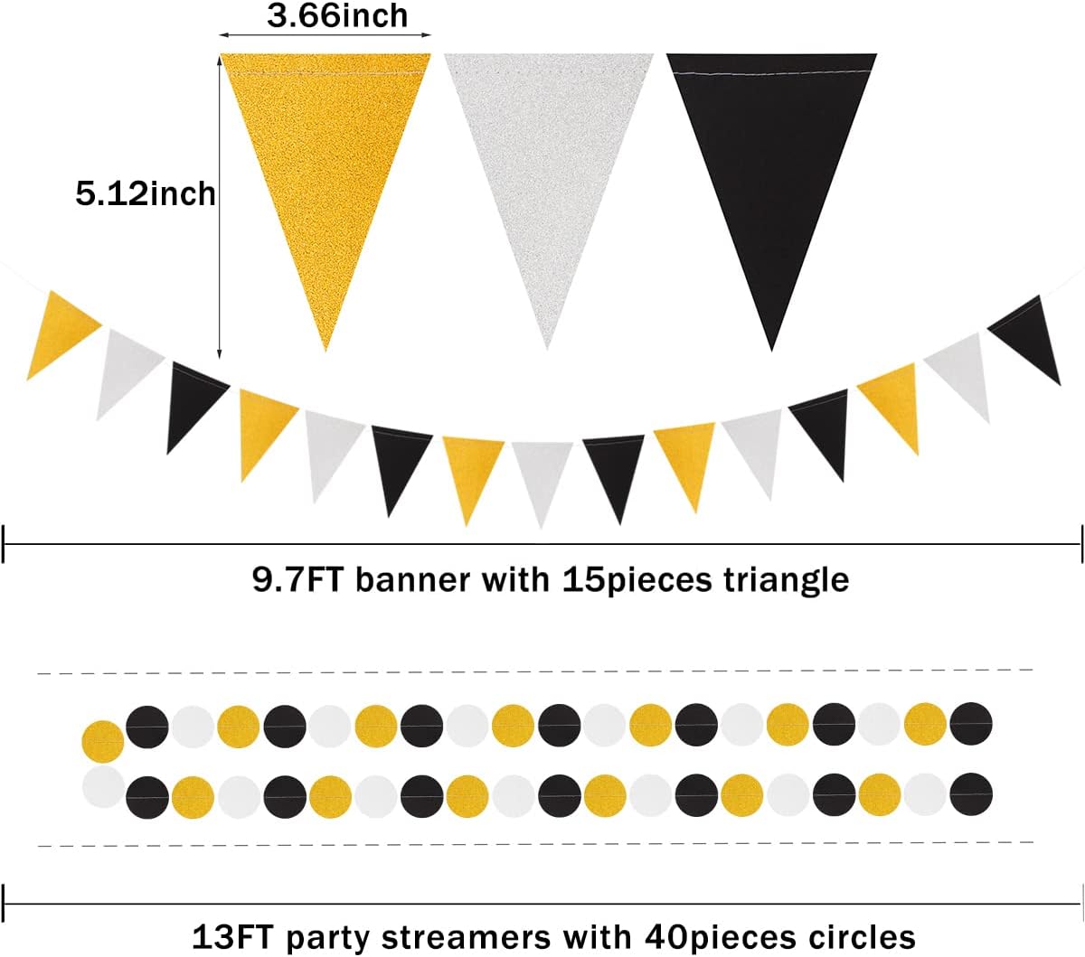 Silver Black Gold Party Decorations - 23pcs Tissue Paper Flowers Pom Poms Tassel Garland Pennant