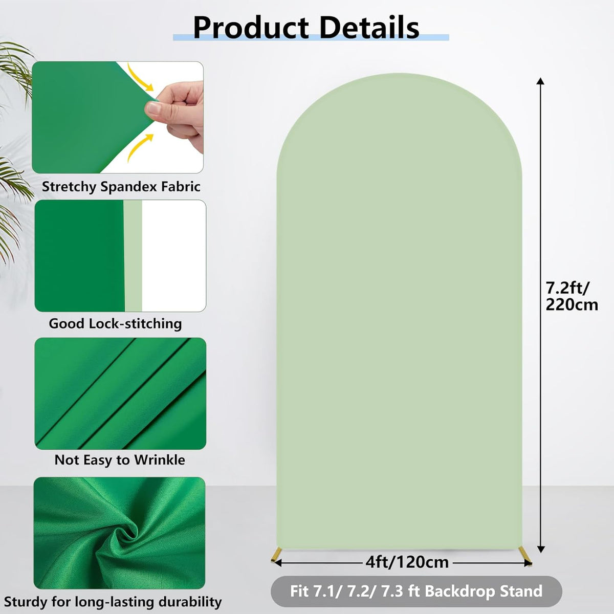 HEMMOTOP 7.2 ft Arch Backdrop Cover(One Piece Double Color), Green and Sage Green Spandex Arch