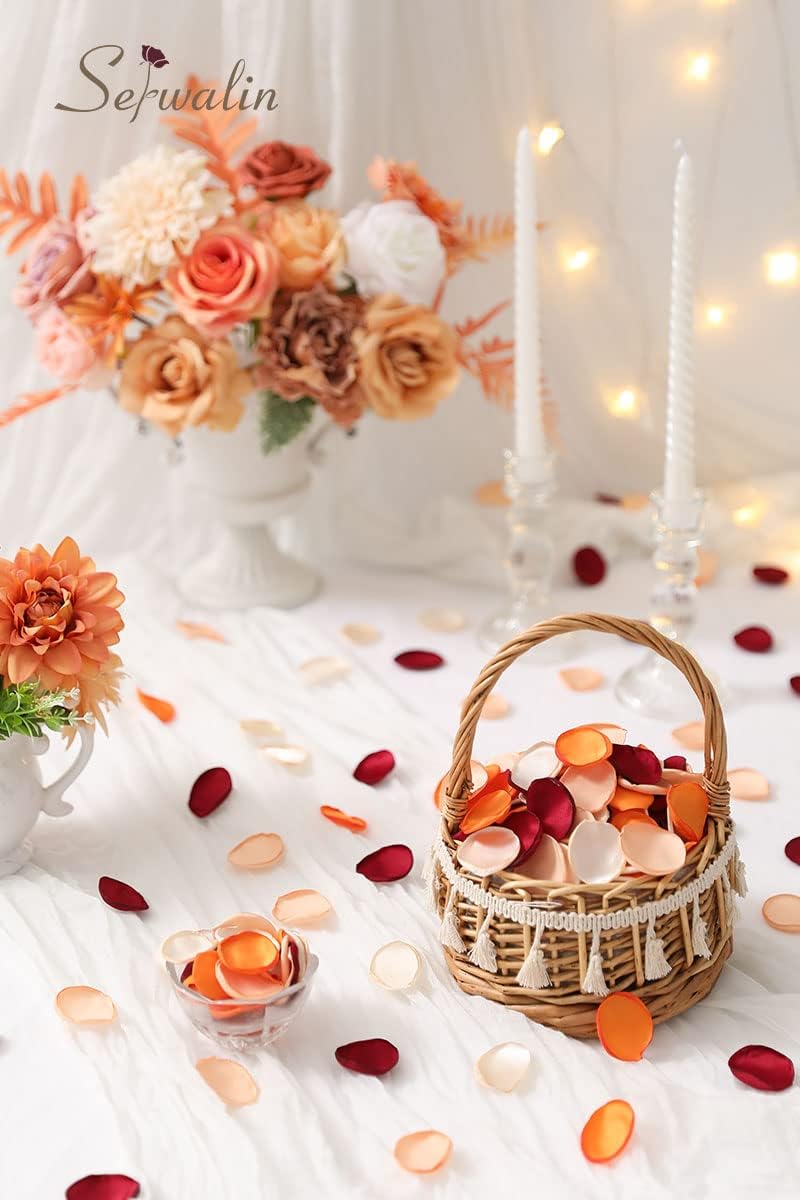 Serwalin 500Pcs Silk Rose Petals Flower Petals for Weddings Burgundy Gold White Petals Fake Orange