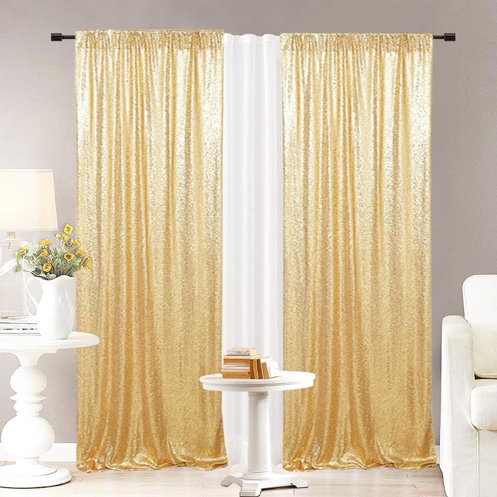 Eternal Beauty Sequin Backdrop Curtains, 2x8 Ft-2 Panels Gold Back Drop for Shimmer Photography