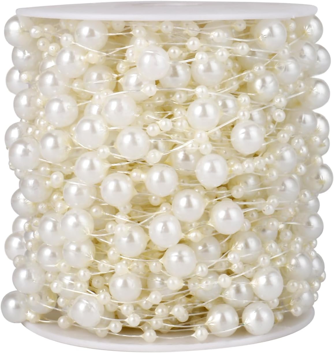 98FT Pearl Beads String Garland, 8mm 3mm Ivory Faux Pearl Beads Roll Strand Bulk for Wedding Party