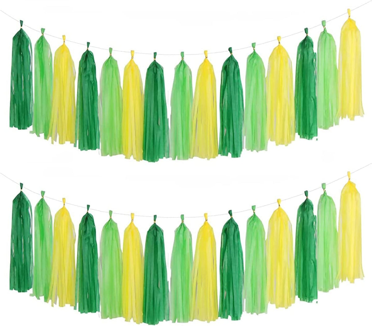 Green Light Green and Yellow Tassel Garland Banner Paper Tassels for Party Decorations,Pack of 15