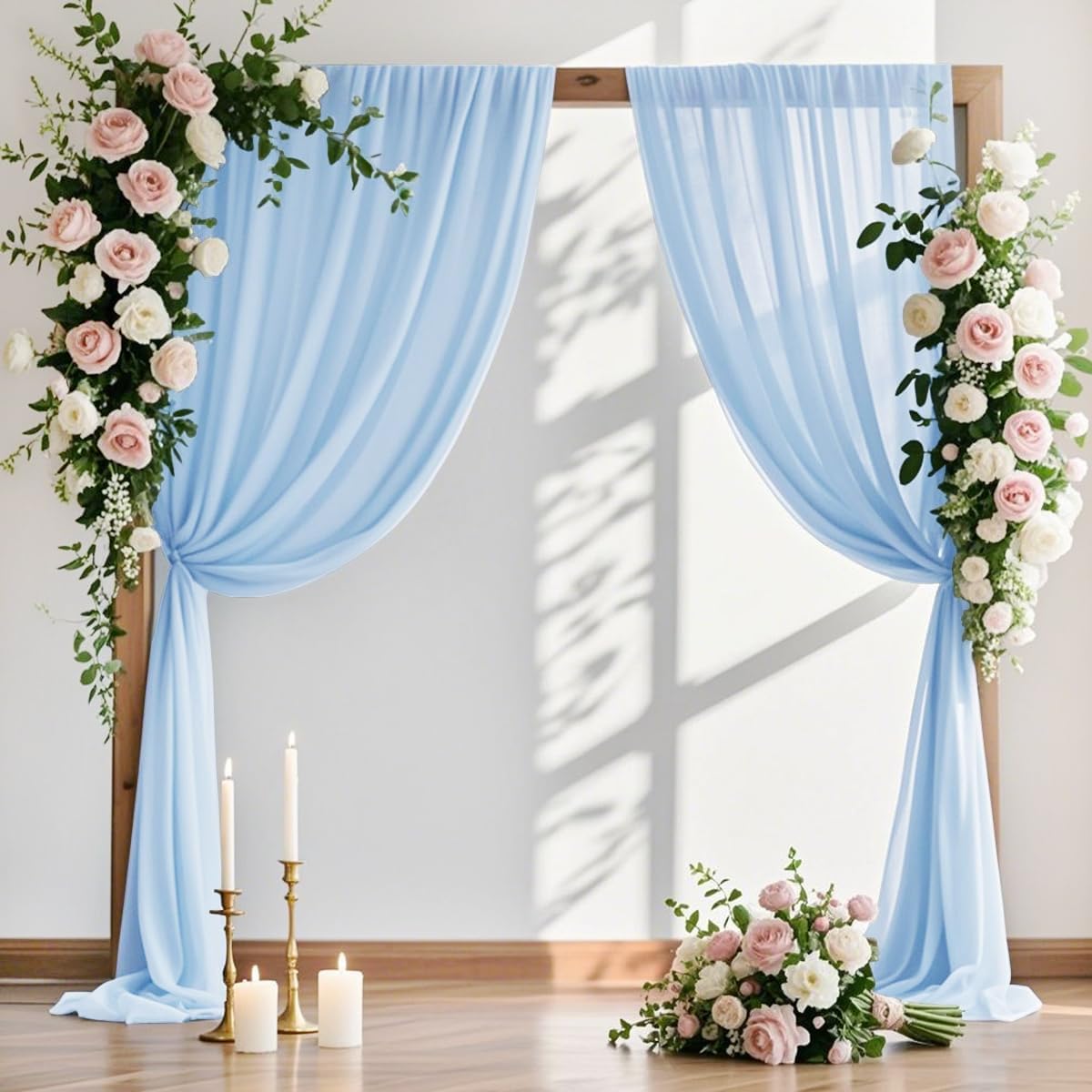 MLMW Wedding Arch Draping Fabric 1 Panel 29" x 20Ft Easter Light Blue Sheer Wedding Arch Backdrop