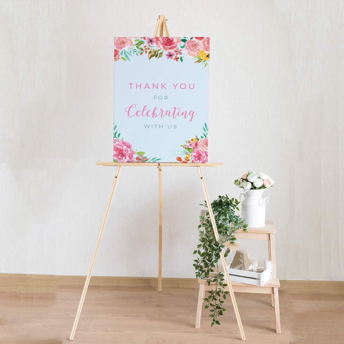 Andaz Press Extra Large Wedding Easel Board Party Sign, 12x18-inch, Tea Party Pink Roses on Baby