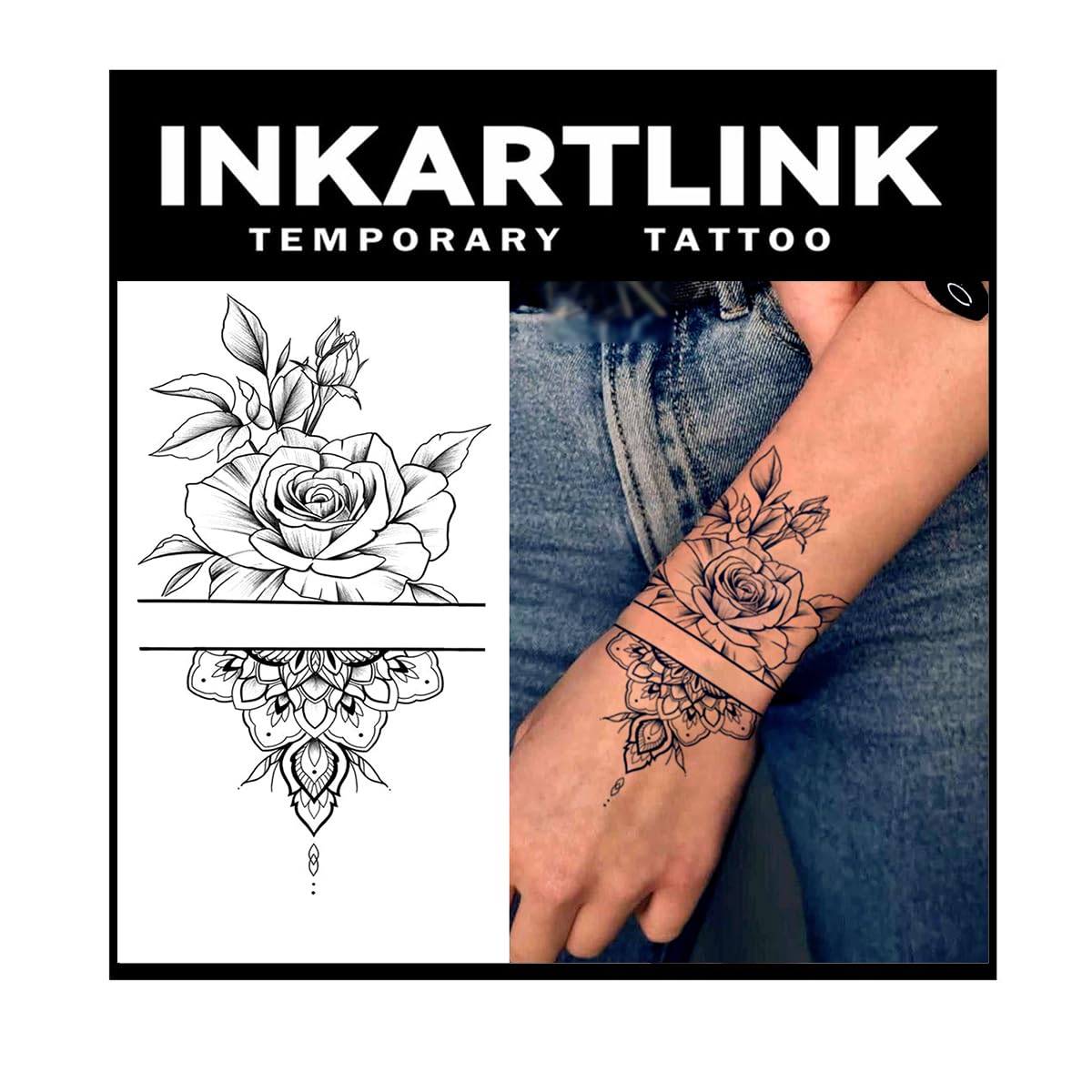 INKARTLINK Tattoo Tech, 2 Sheets Extra Large Semi Permanent Tattoo, Adult Art Design Temporary