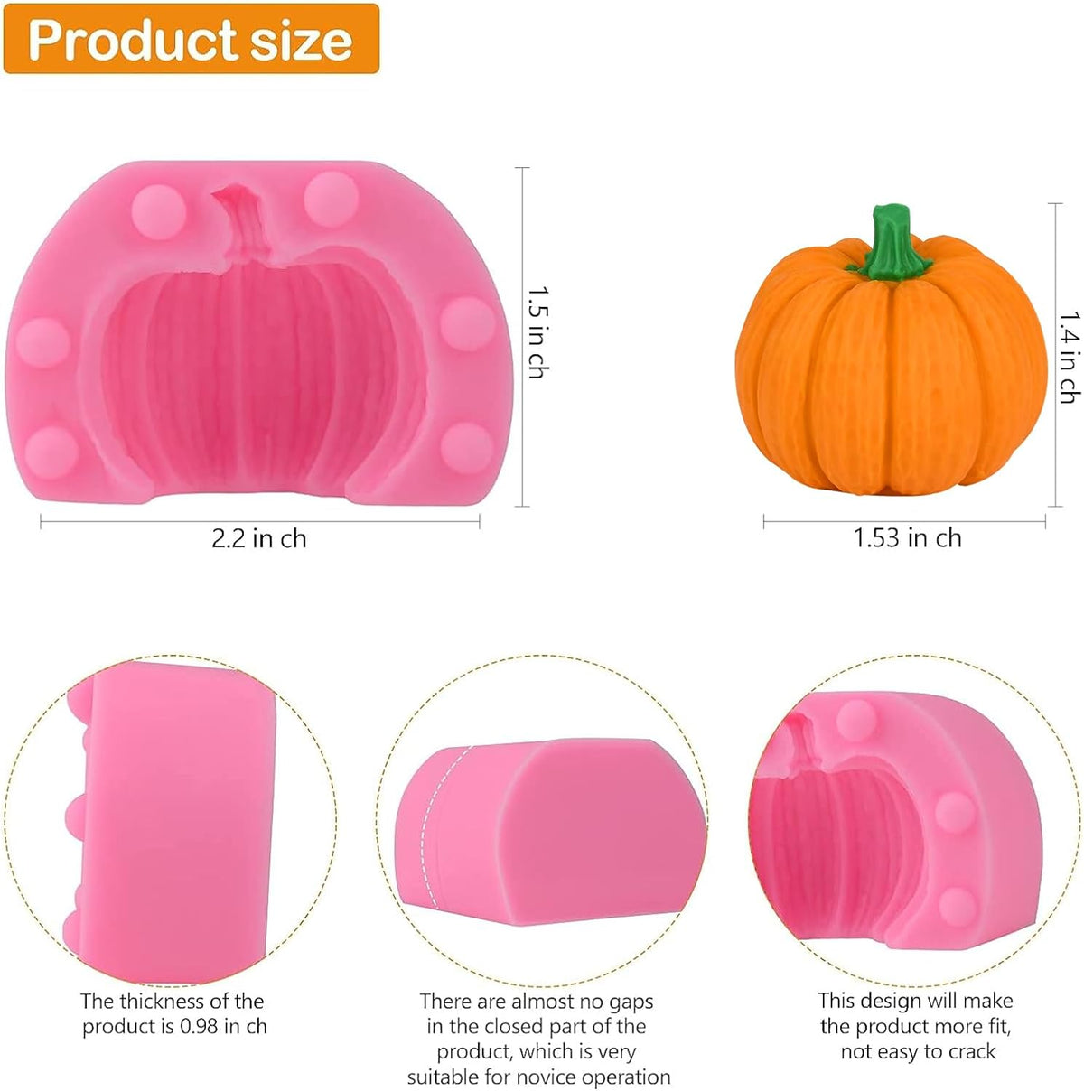 Actvty 3D Pumpkin Silicone Molds, 6 Pcs Half a Pumpkin Chocolate Candy Fondant Mold for Halloween