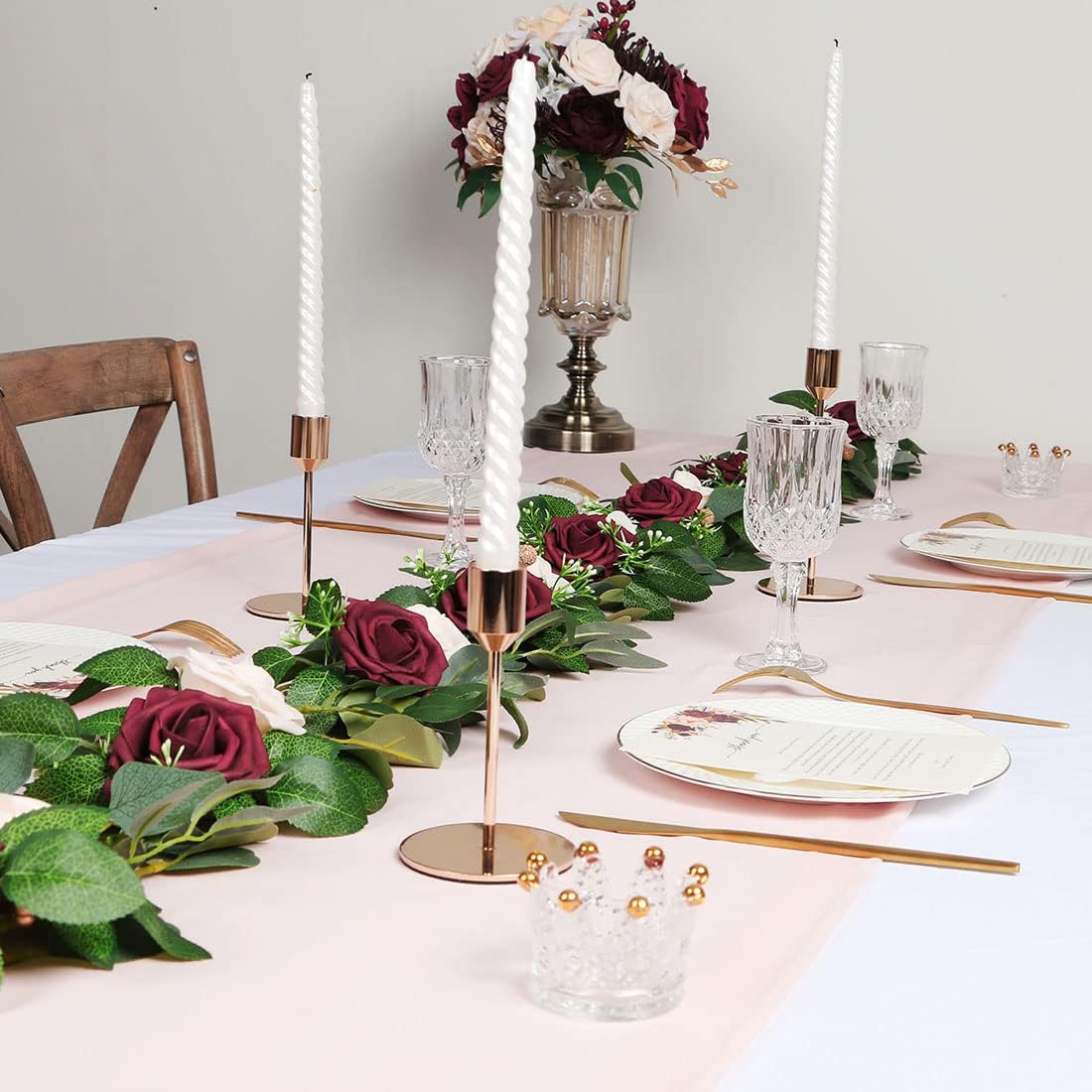 ponatia 6.5FT Handcrafted Artificial Rose Flower Garland, Eucalyptus Greenery Garland for Wedding