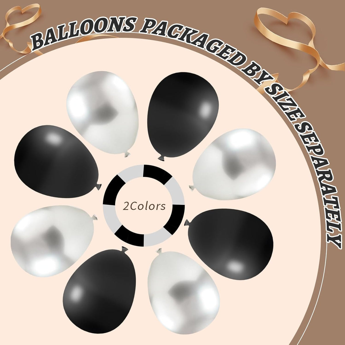 412Pcs Black and Silver Balloons Arch Kit, Latex Balloons Different Sizes 18 12 10 5 Inch for