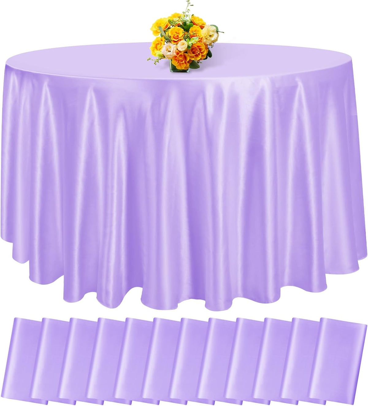 fani 12 Pack 120 Inch Lavender Satin Tablecloth - Silky Round Tablecloth Overlay Smooth Fabric