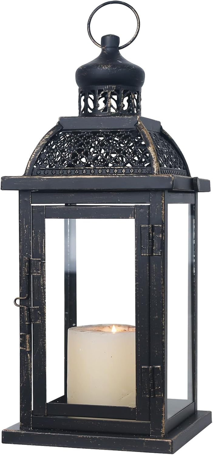 NEEDOMO Large Candle Lanterns Decorative Indoor, 14.4" Outdoor Lantern with Clear Glass, Vintage