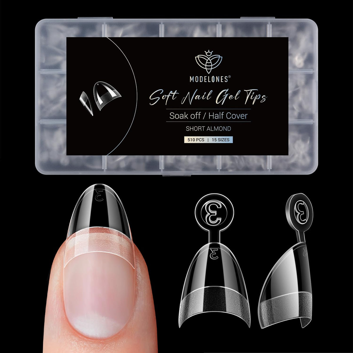 Modelones Extra Short Almond Fake Nail Tips - 510Pcs Half Cover Gel Tips Pre-shaped Clear Acrylic