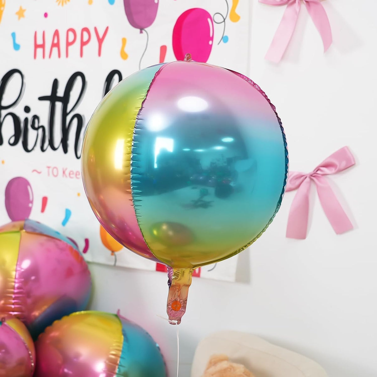 12Pcs Gradient Color Round Foil Balloons, 22" 15" 10" Rainbow Helium Ball Balloon, Metallic